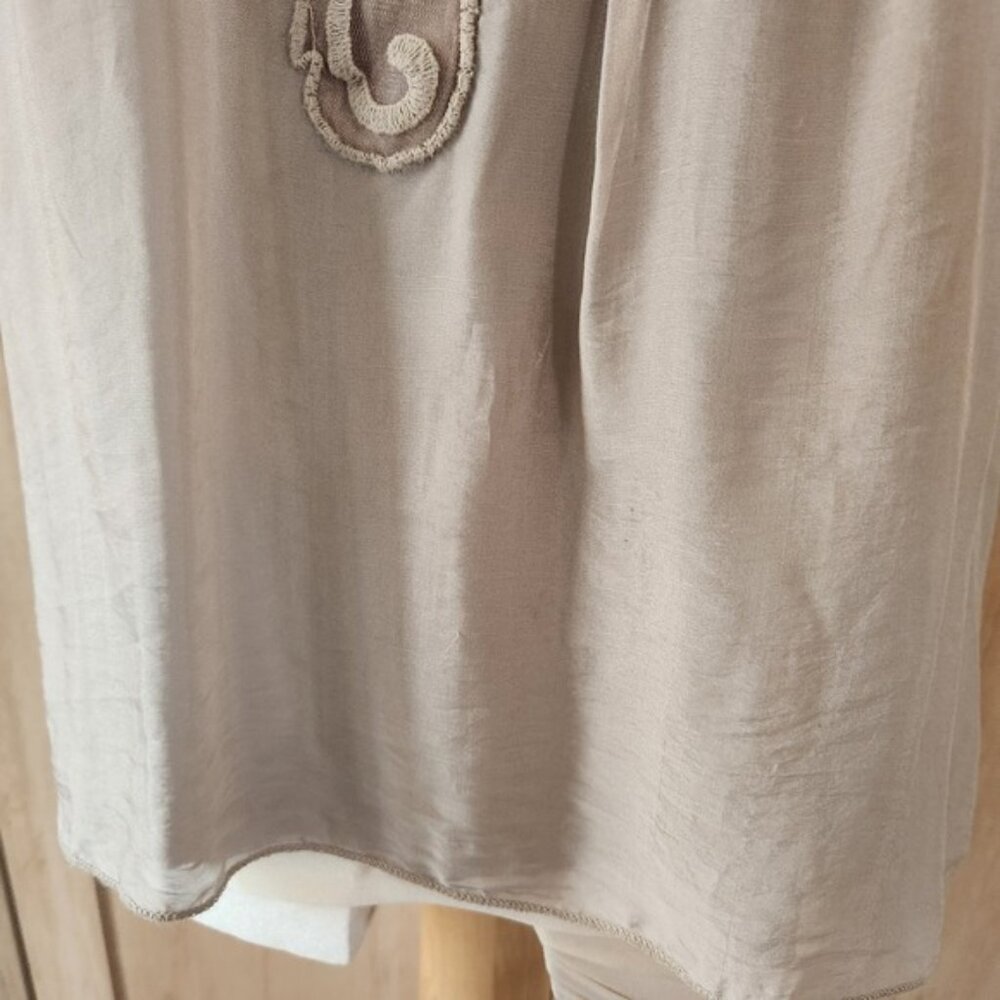 Made in Italy silk Embellished Tank Top Neutral Sheer Overlay whimsical fairy - Picture 2 of 10